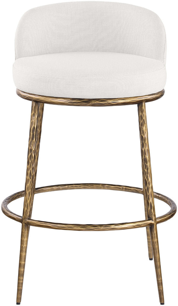 Meridian Furniture Ferro Cream Linen Upholstered Barstool with Brushed Brass Iron Frame for Kitchen Islands 77084Cream-C