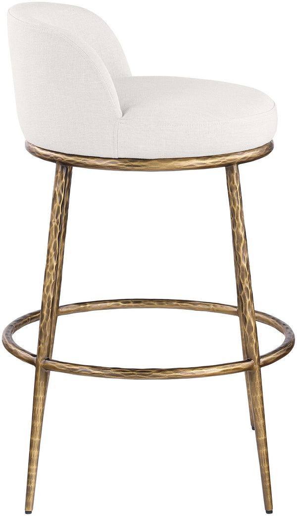 Meridian Furniture Ferro Cream Linen Upholstered Barstool with Brushed Brass Iron Frame for Kitchen Islands 77084Cream-C