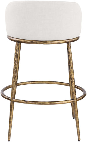 Meridian Furniture Ferro Cream Linen Upholstered Barstool with Brushed Brass Iron Frame for Kitchen Islands 77084Cream-C