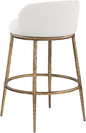 Meridian Furniture Ferro Cream Linen Upholstered Barstool with Brushed Brass Iron Frame for Kitchen Islands 77084Cream-C