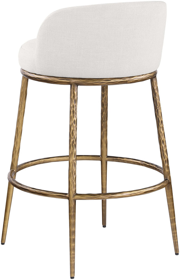 Meridian Furniture Ferro Cream Linen Upholstered Barstool with Brushed Brass Iron Frame for Kitchen Islands 77084Cream-C
