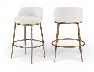 Meridian Furniture Ferro Cream Linen Upholstered Barstool with Brushed Brass Iron Frame for Kitchen Islands 77084Cream-C
