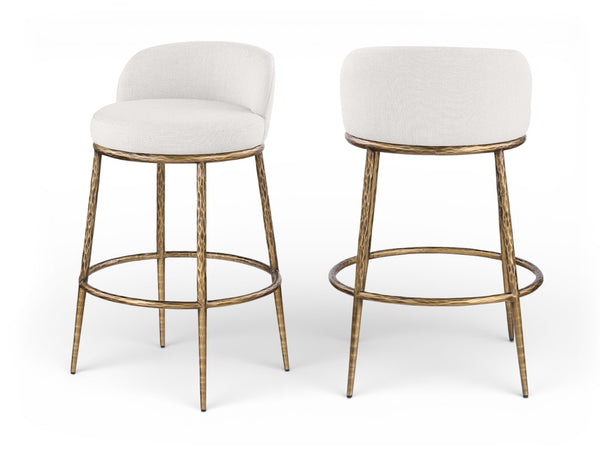Meridian Furniture Ferro Cream Linen Upholstered Barstool with Brushed Brass Iron Frame for Kitchen Islands 77084Cream-C