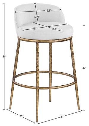 Meridian Furniture Ferro Upholstered Bar Stool with Brass Iron Legs for Kitchen Island Seating 77084White-C