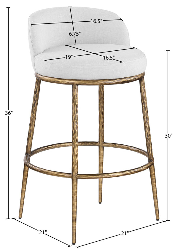Meridian Furniture Ferro Upholstered Bar Stool with Brass Iron Legs for Kitchen Island Seating 77084White-C
