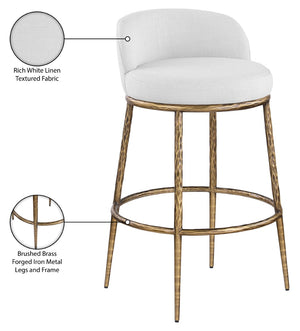 Meridian Furniture Ferro Upholstered Bar Stool with Brass Iron Legs for Kitchen Island Seating 77084White-C
