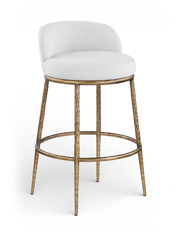 Meridian Furniture Ferro Upholstered Bar Stool with Brass Iron Legs for Kitchen Island Seating 77084White-C