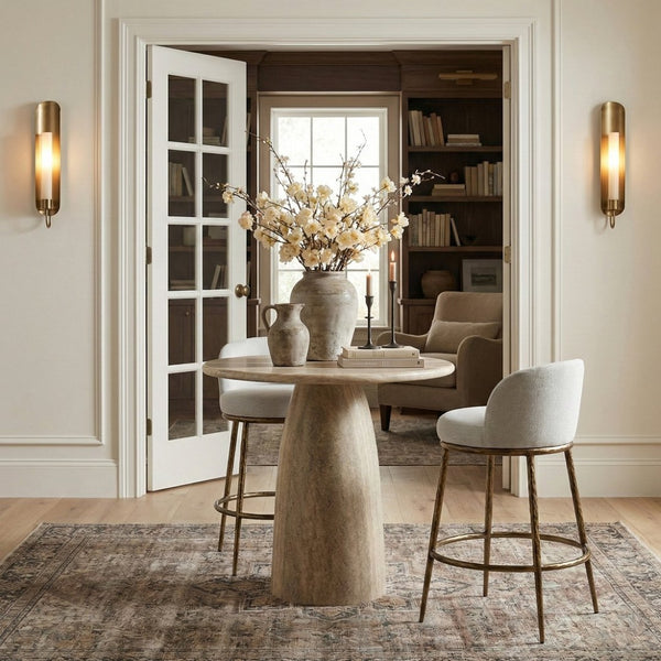 Meridian Furniture Ferro Upholstered Bar Stool with Brass Iron Legs for Kitchen Island Seating 77084White-C