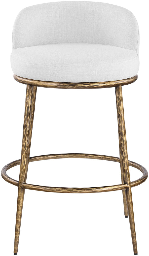 Meridian Furniture Ferro Upholstered Bar Stool with Brass Iron Legs for Kitchen Island Seating 77084White-C