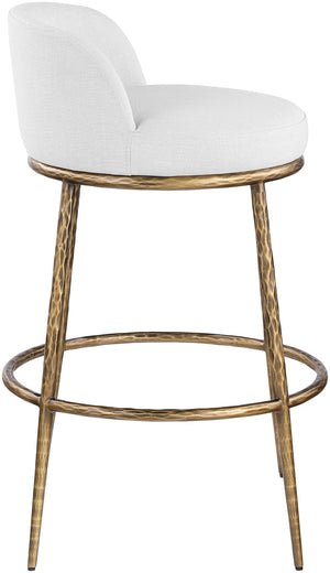 Meridian Furniture Ferro Upholstered Bar Stool with Brass Iron Legs for Kitchen Island Seating 77084White-C