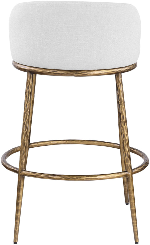 Meridian Furniture Ferro Upholstered Bar Stool with Brass Iron Legs for Kitchen Island Seating 77084White-C