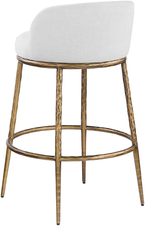 Meridian Furniture Ferro Upholstered Bar Stool with Brass Iron Legs for Kitchen Island Seating 77084White-C