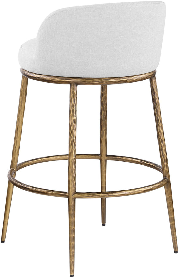 Meridian Furniture Ferro Upholstered Bar Stool with Brass Iron Legs for Kitchen Island Seating 77084White-C