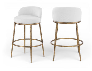Meridian Furniture Ferro Upholstered Bar Stool with Brass Iron Legs for Kitchen Island Seating 77084White-C