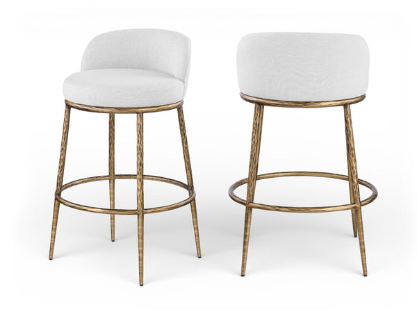 Meridian Furniture Ferro Upholstered Bar Stool with Brass Iron Legs for Kitchen Island Seating 77084White-C