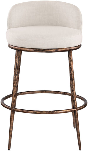 Meridian Furniture Ferro Sculptural Beige Linen Performance Barstool with Brushed Bronze Iron Frame 77085Beige-C