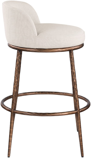 Meridian Furniture Ferro Sculptural Beige Linen Performance Barstool with Brushed Bronze Iron Frame 77085Beige-C