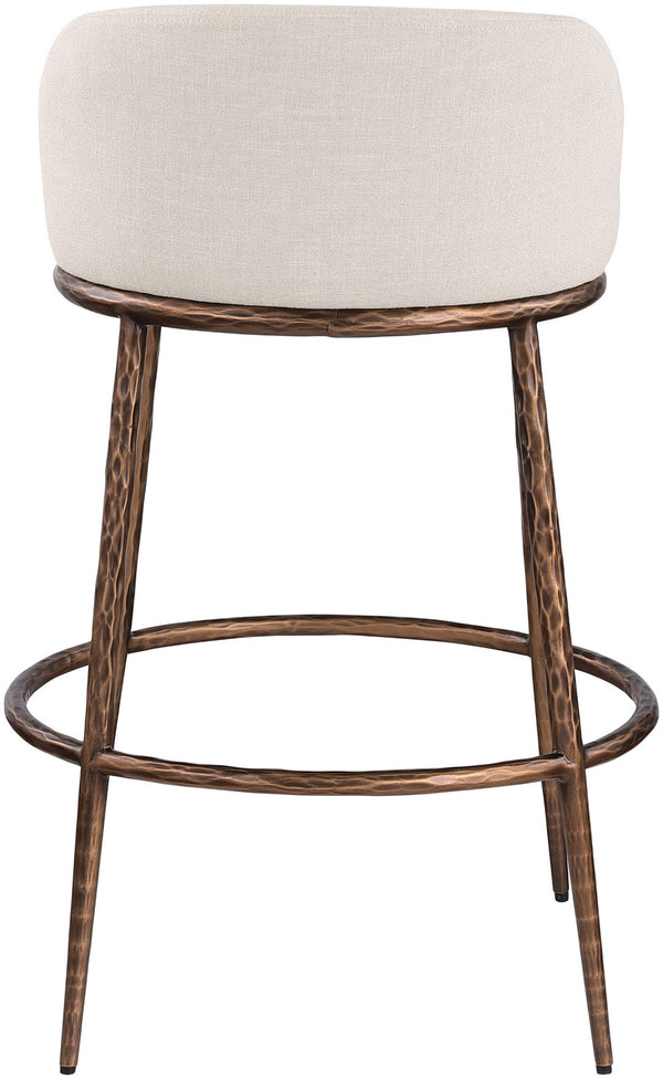 Meridian Furniture Ferro Sculptural Beige Linen Performance Barstool with Brushed Bronze Iron Frame 77085Beige-C