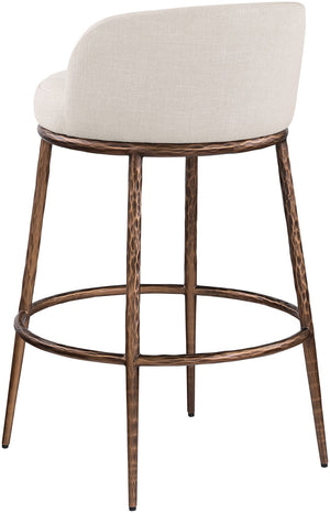 Meridian Furniture Ferro Sculptural Beige Linen Performance Barstool with Brushed Bronze Iron Frame 77085Beige-C