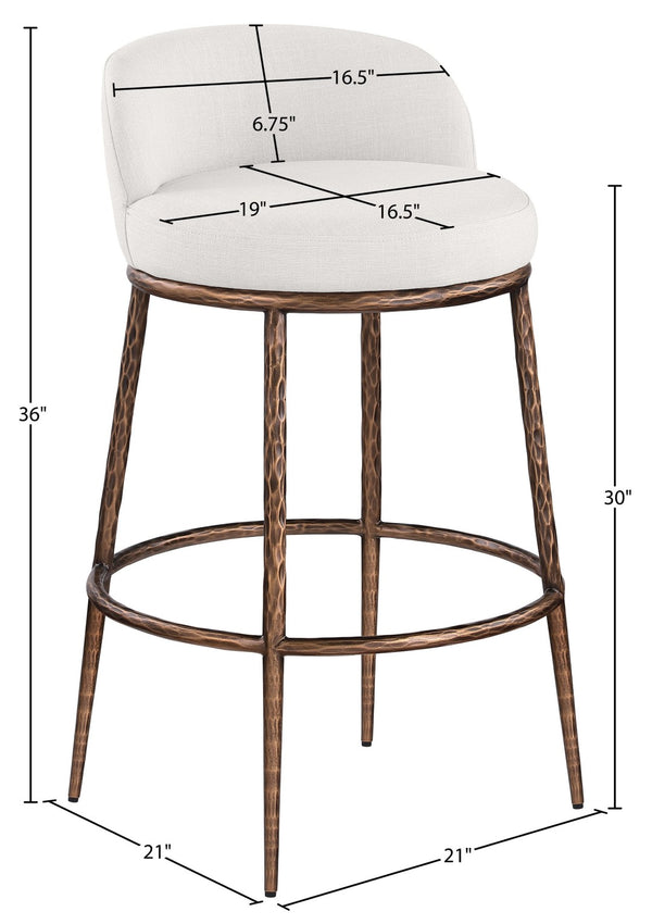 Meridian Furniture Ferro Cream Linen Performance Fabric Barstool with Sculptural Brushed Bronze Iron Frame 77085Cream-C