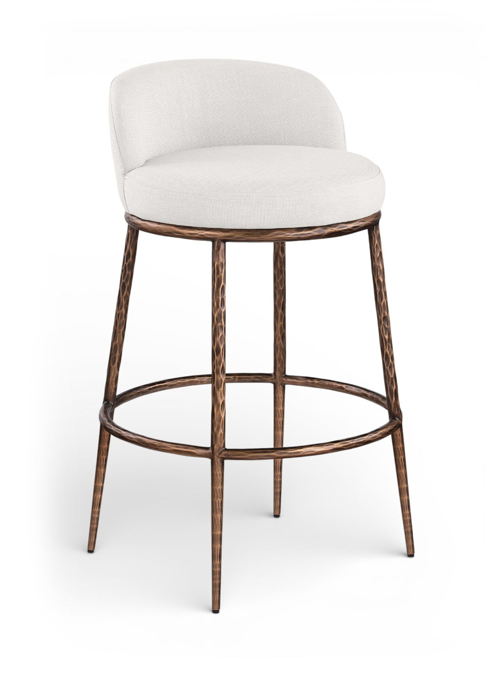 Meridian Furniture Ferro Cream Linen Performance Fabric Barstool with Sculptural Brushed Bronze Iron Frame 77085Cream-C