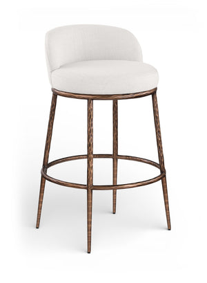 Meridian Furniture Ferro Cream Linen Performance Fabric Barstool with Sculptural Brushed Bronze Iron Frame 77085Cream-C