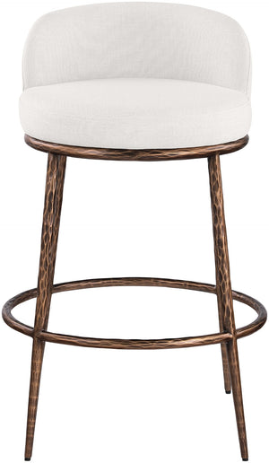 Meridian Furniture Ferro Cream Linen Performance Fabric Barstool with Sculptural Brushed Bronze Iron Frame 77085Cream-C