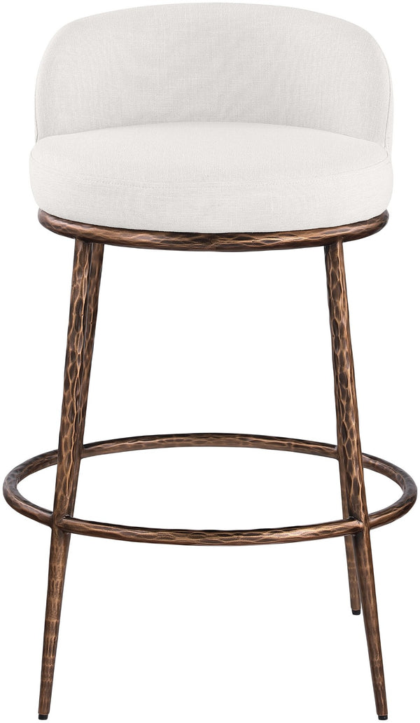 Meridian Furniture Ferro Cream Linen Performance Fabric Barstool with Sculptural Brushed Bronze Iron Frame 77085Cream-C