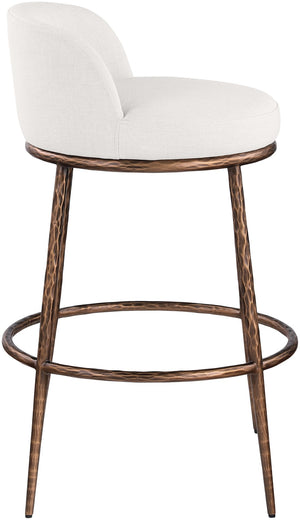 Meridian Furniture Ferro Cream Linen Performance Fabric Barstool with Sculptural Brushed Bronze Iron Frame 77085Cream-C