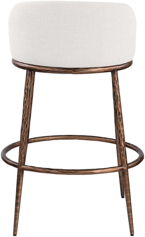 Meridian Furniture Ferro Cream Linen Performance Fabric Barstool with Sculptural Brushed Bronze Iron Frame 77085Cream-C