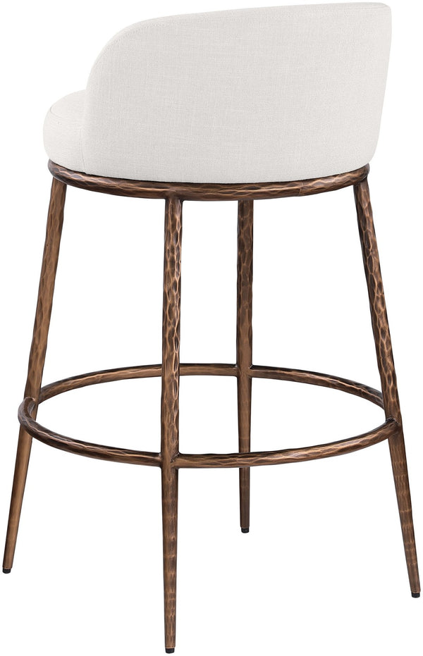Meridian Furniture Ferro Cream Linen Performance Fabric Barstool with Sculptural Brushed Bronze Iron Frame 77085Cream-C