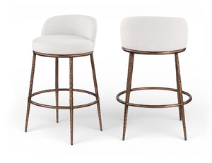 Meridian Furniture Ferro Cream Linen Performance Fabric Barstool with Sculptural Brushed Bronze Iron Frame 77085Cream-C