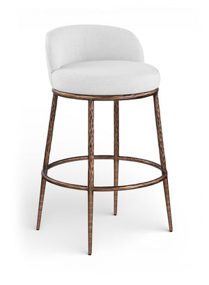 Meridian Furniture Ferro Sculptural Bar Stool with Linen Performance Fabric and Brushed Bronze Iron Frame 77085White-C