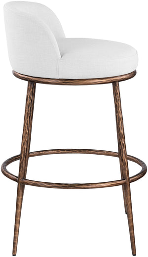 Meridian Furniture Ferro Sculptural Bar Stool with Linen Performance Fabric and Brushed Bronze Iron Frame 77085White-C