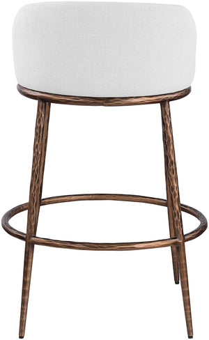 Meridian Furniture Ferro Sculptural Bar Stool with Linen Performance Fabric and Brushed Bronze Iron Frame 77085White-C