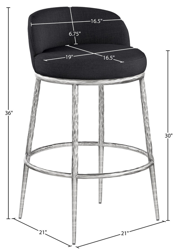 Meridian Furniture Ferro Sculptural Iron Barstool with Stain Resistant Linen Fabric for Kitchen Islands 77086Black-C
