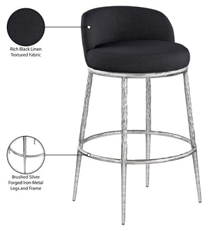 Meridian Furniture Ferro Sculptural Iron Barstool with Stain Resistant Linen Fabric for Kitchen Islands 77086Black-C