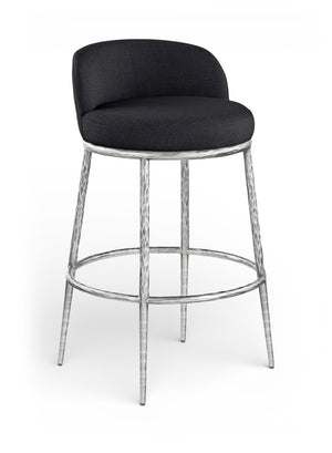 Meridian Furniture Ferro Sculptural Iron Barstool with Stain Resistant Linen Fabric for Kitchen Islands 77086Black-C
