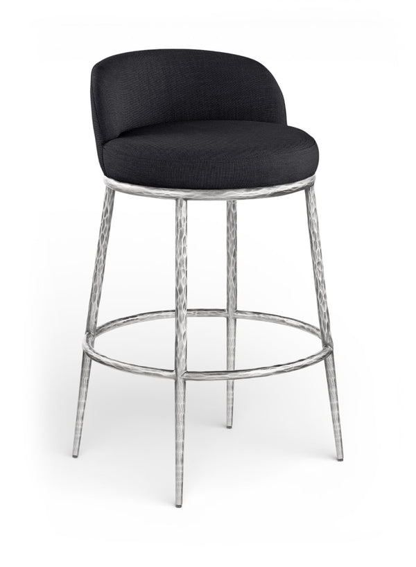 Meridian Furniture Ferro Sculptural Iron Barstool with Stain Resistant Linen Fabric for Kitchen Islands 77086Black-C