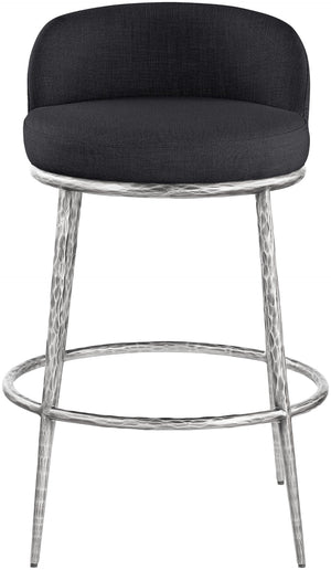 Meridian Furniture Ferro Sculptural Iron Barstool with Stain Resistant Linen Fabric for Kitchen Islands 77086Black-C