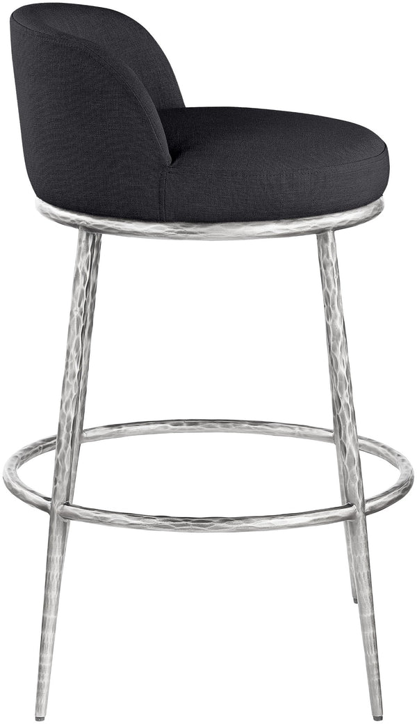 Meridian Furniture Ferro Sculptural Iron Barstool with Stain Resistant Linen Fabric for Kitchen Islands 77086Black-C