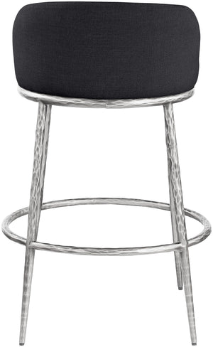 Meridian Furniture Ferro Sculptural Iron Barstool with Stain Resistant Linen Fabric for Kitchen Islands 77086Black-C