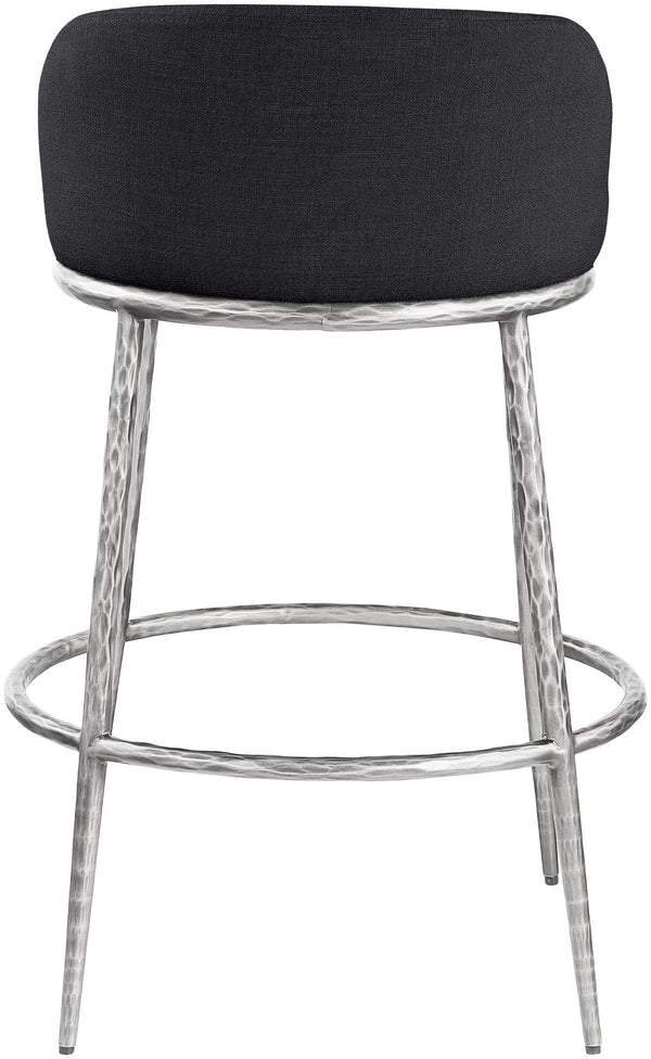 Meridian Furniture Ferro Sculptural Iron Barstool with Stain Resistant Linen Fabric for Kitchen Islands 77086Black-C