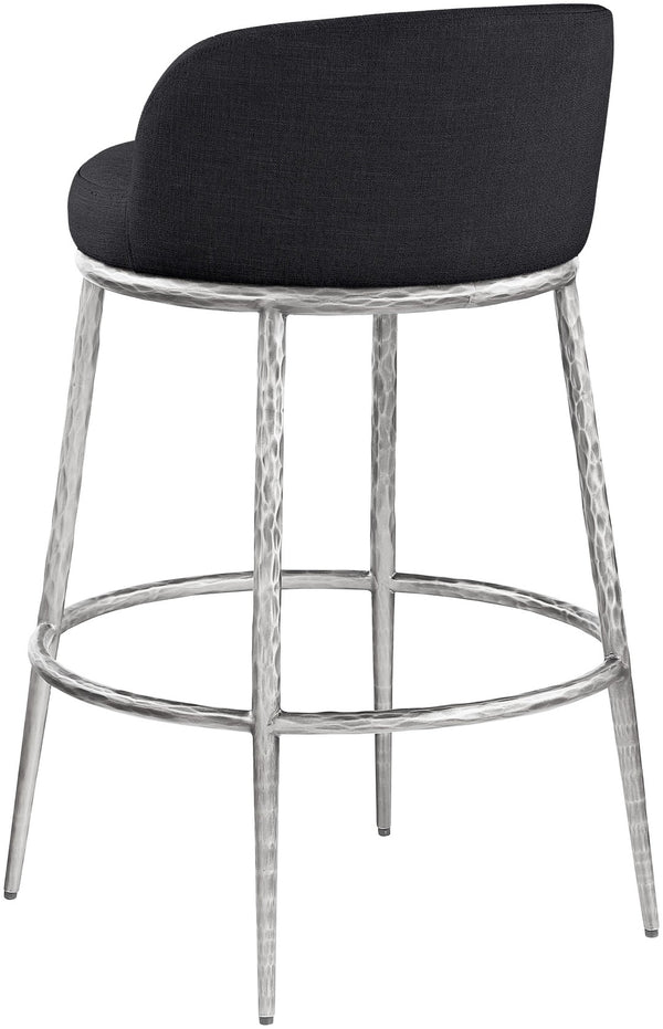 Meridian Furniture Ferro Sculptural Iron Barstool with Stain Resistant Linen Fabric for Kitchen Islands 77086Black-C