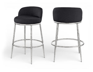 Meridian Furniture Ferro Sculptural Iron Barstool with Stain Resistant Linen Fabric for Kitchen Islands 77086Black-C