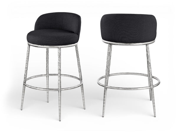 Meridian Furniture Ferro Sculptural Iron Barstool with Stain Resistant Linen Fabric for Kitchen Islands 77086Black-C