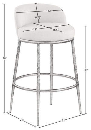 Meridian Furniture Ferro Cream Linen Performance Fabric Barstool with Brushed Silver Forged Iron Legs 77086Cream-C