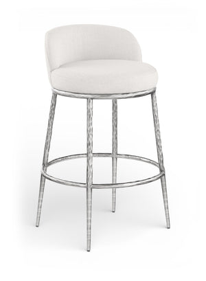Meridian Furniture Ferro Cream Linen Performance Fabric Barstool with Brushed Silver Forged Iron Legs 77086Cream-C