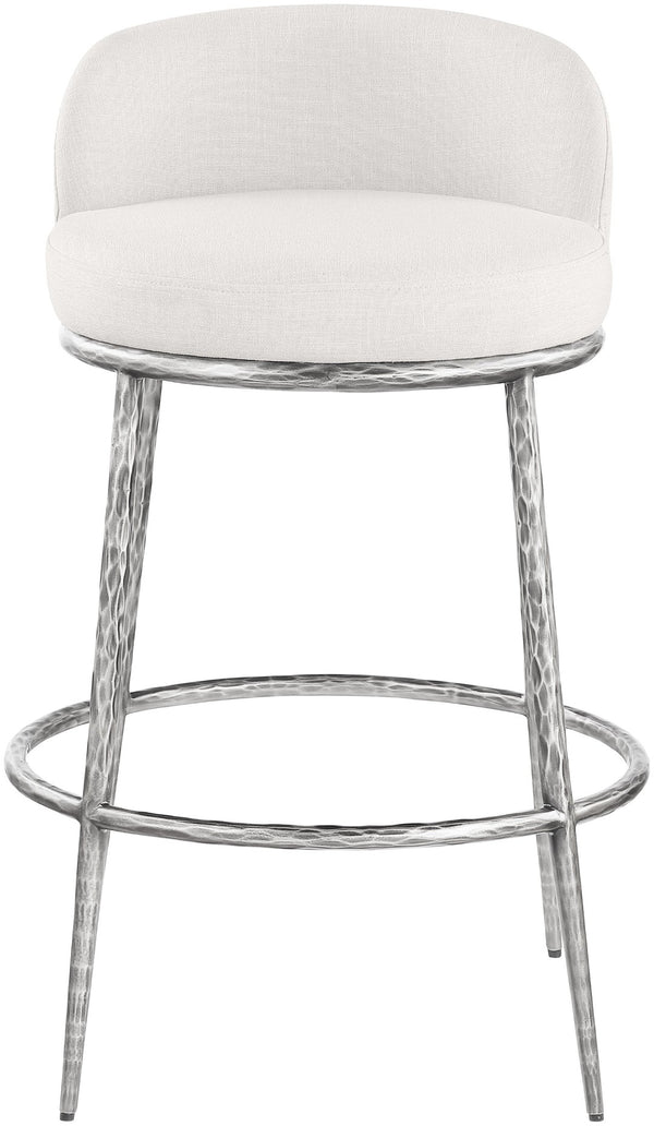 Meridian Furniture Ferro Cream Linen Performance Fabric Barstool with Brushed Silver Forged Iron Legs 77086Cream-C