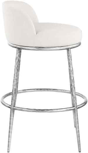 Meridian Furniture Ferro Cream Linen Performance Fabric Barstool with Brushed Silver Forged Iron Legs 77086Cream-C